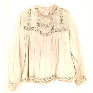 JENNIFER & GRACE Cottagecore Crochet Lace Blouse L